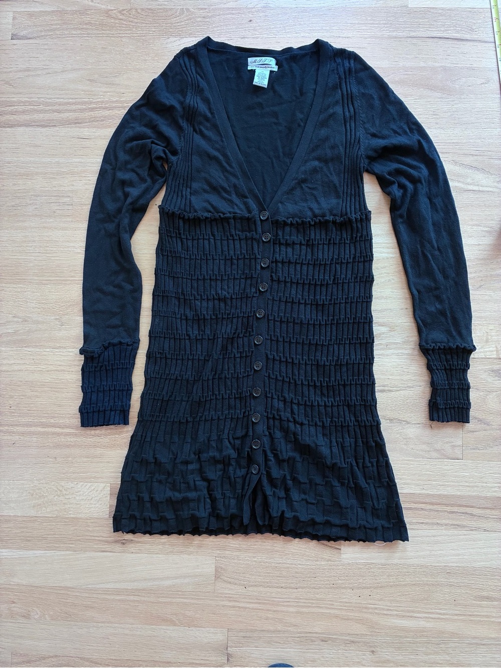 Y2K Max Studio Specialty Products Black Silk Blend Shirred Sweater Dress M